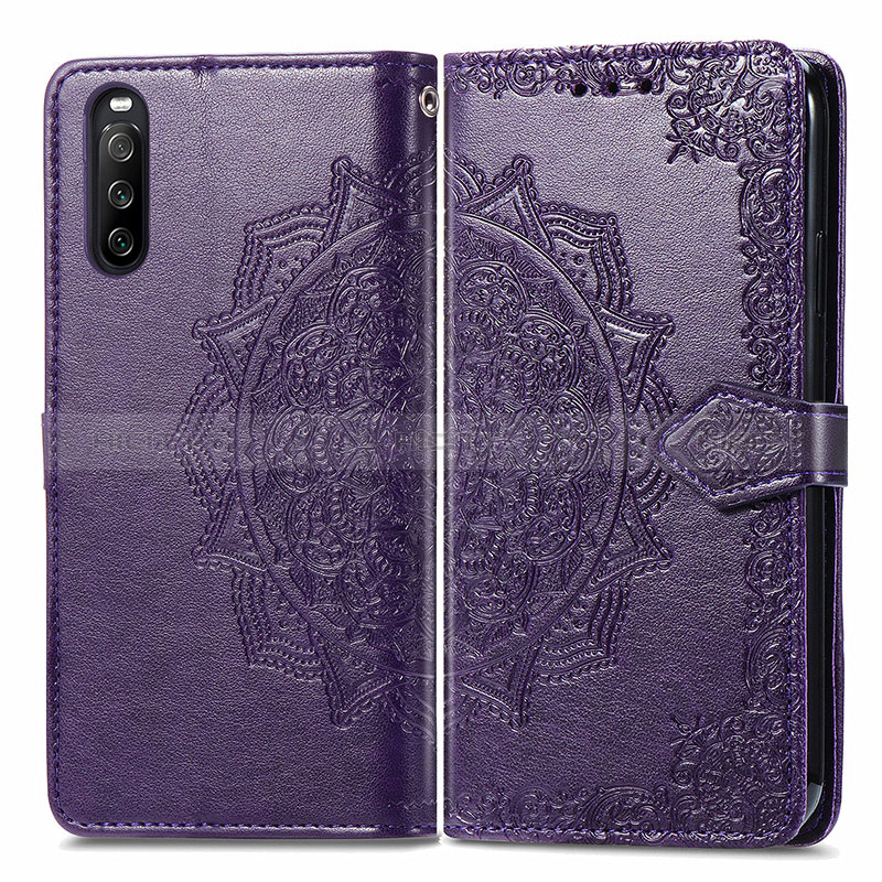 Handytasche Stand Schutzhülle Flip Leder Hülle Modisch Muster für Sony Xperia 10 III SOG04 Violett Plus