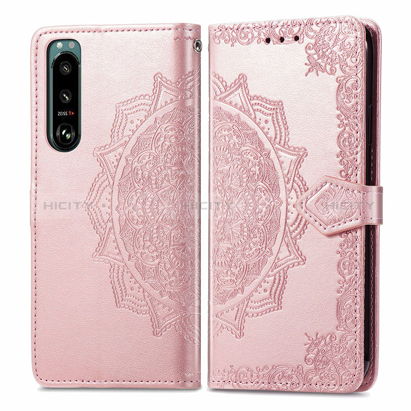 Handytasche Stand Schutzhülle Flip Leder Hülle Modisch Muster für Sony Xperia 5 III Rosegold