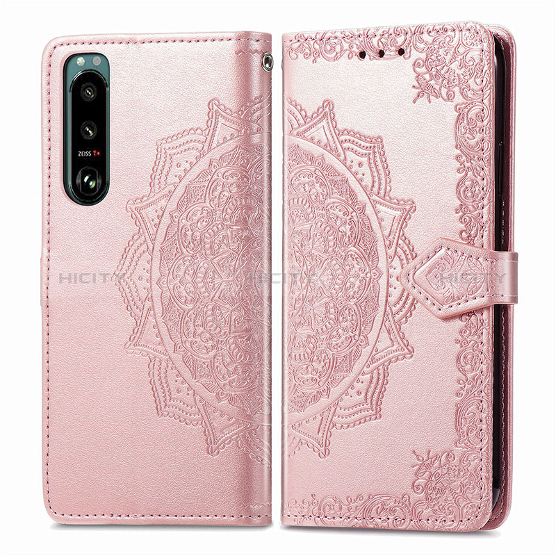 Handytasche Stand Schutzhülle Flip Leder Hülle Modisch Muster für Sony Xperia 5 IV Rosegold Plus