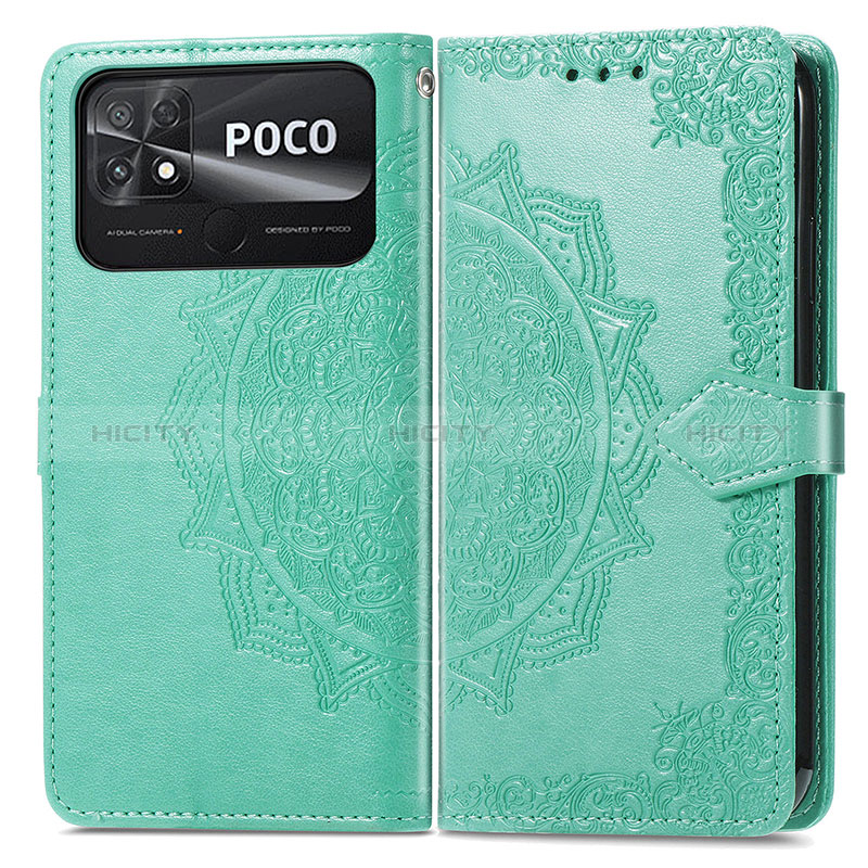 Handytasche Stand Schutzhülle Flip Leder Hülle Modisch Muster für Xiaomi Poco C40 Grün