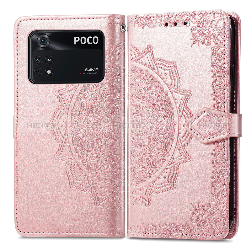 Handytasche Stand Schutzhülle Flip Leder Hülle Modisch Muster für Xiaomi Poco M4 Pro 4G Rosegold