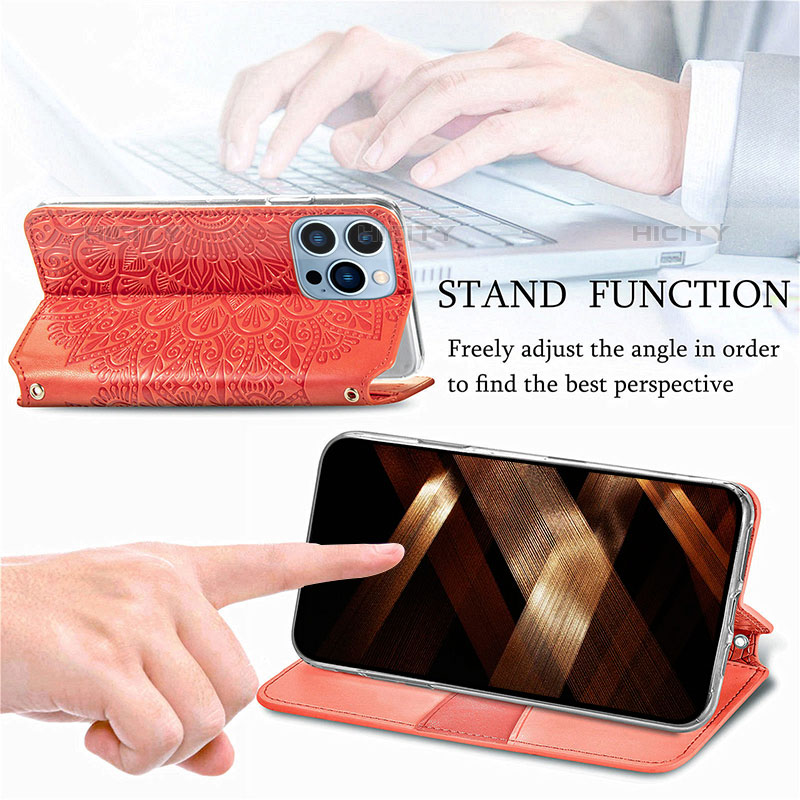 Handytasche Stand Schutzhülle Flip Leder Hülle Modisch Muster H01 für Apple iPhone 16 Pro groß