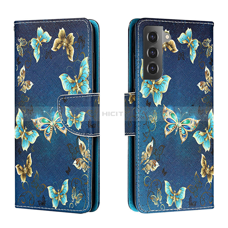 Handytasche Stand Schutzhülle Flip Leder Hülle Modisch Muster H01X für Samsung Galaxy S22 5G Königs Blau