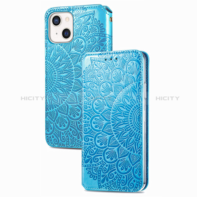 Handytasche Stand Schutzhülle Flip Leder Hülle Modisch Muster H02 für Apple iPhone 15 Blau Plus