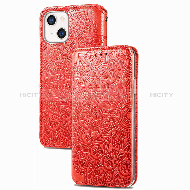 Handytasche Stand Schutzhülle Flip Leder Hülle Modisch Muster H02 für Apple iPhone 15 Rot Plus