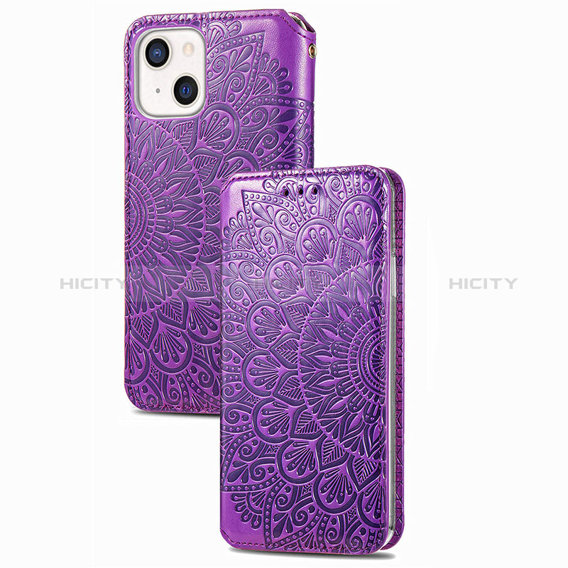 Handytasche Stand Schutzhülle Flip Leder Hülle Modisch Muster H02 für Apple iPhone 15 Violett