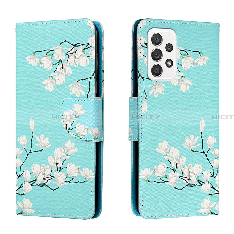 Handytasche Stand Schutzhülle Flip Leder Hülle Modisch Muster H02X für Samsung Galaxy A33 5G Cyan