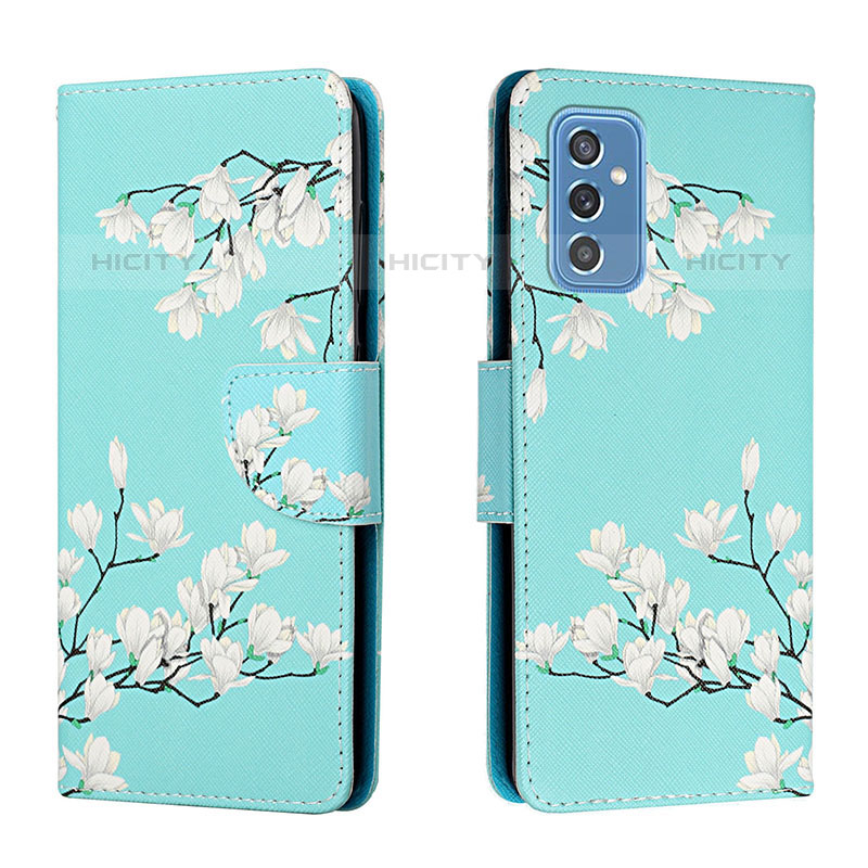 Handytasche Stand Schutzhülle Flip Leder Hülle Modisch Muster H02X für Samsung Galaxy M52 5G Cyan Plus