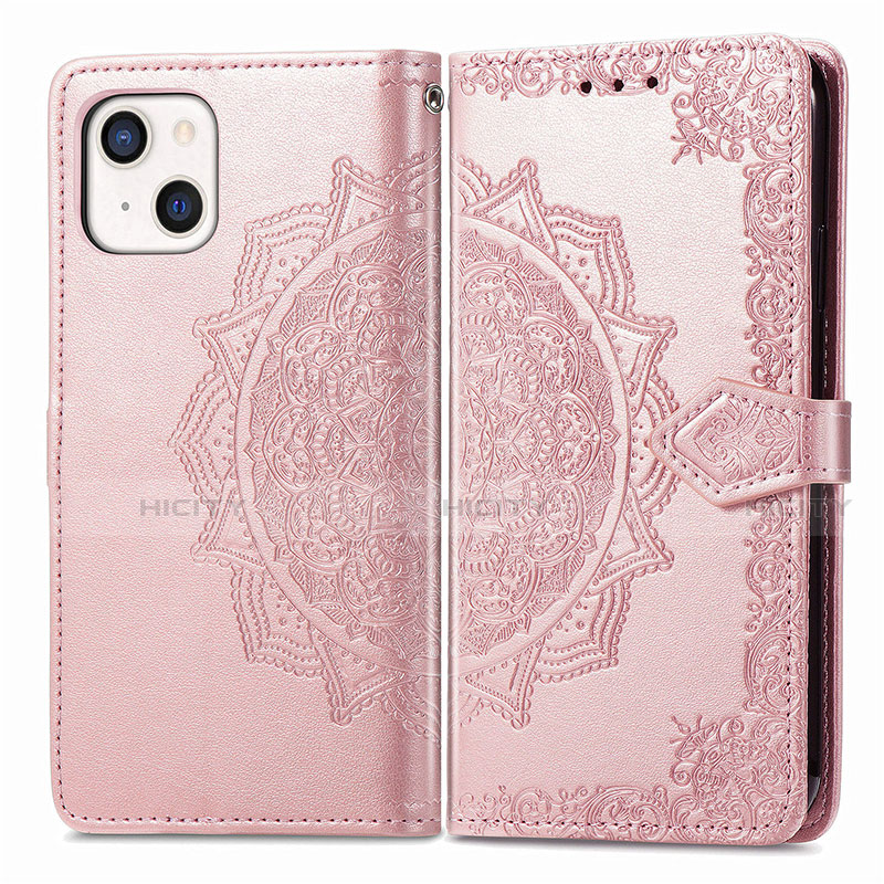 Handytasche Stand Schutzhülle Flip Leder Hülle Modisch Muster H05 für Apple iPhone 13 Rosegold