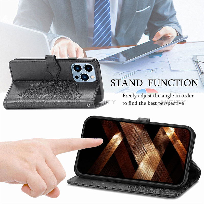 Handytasche Stand Schutzhülle Flip Leder Hülle Modisch Muster H05 für Apple iPhone 14 Pro groß