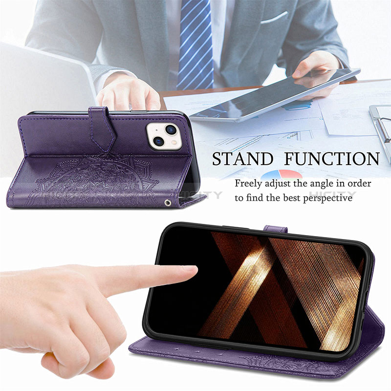 Handytasche Stand Schutzhülle Flip Leder Hülle Modisch Muster H05 für Apple iPhone 15 groß