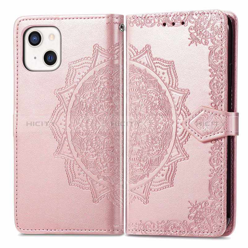 Handytasche Stand Schutzhülle Flip Leder Hülle Modisch Muster H05 für Apple iPhone 15 Rosegold