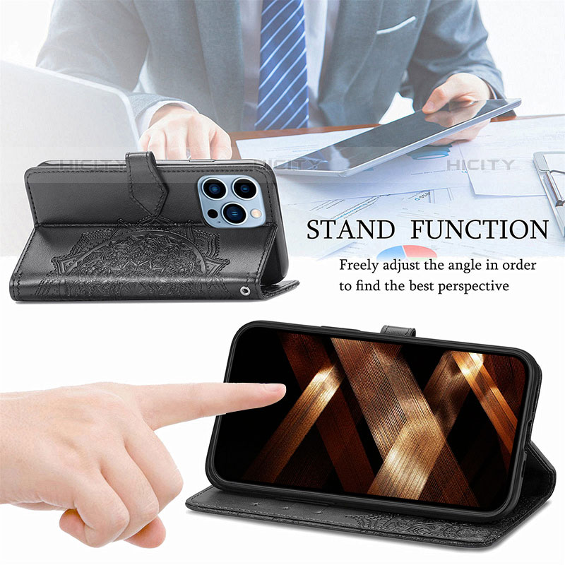 Handytasche Stand Schutzhülle Flip Leder Hülle Modisch Muster H05 für Apple iPhone 16 Pro Max groß