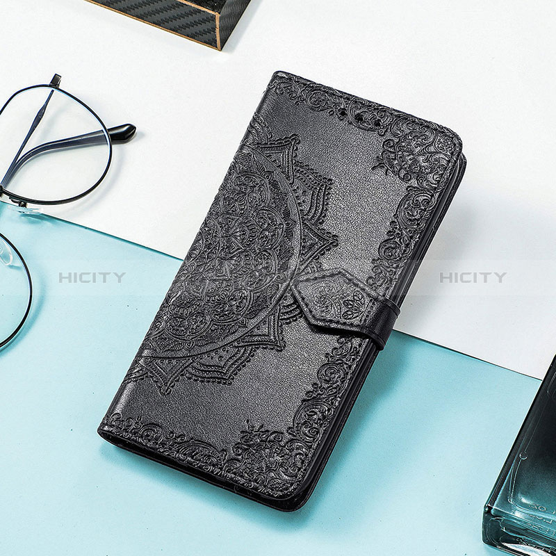 Handytasche Stand Schutzhülle Flip Leder Hülle Modisch Muster H06 für Apple iPhone 15 Schwarz Plus