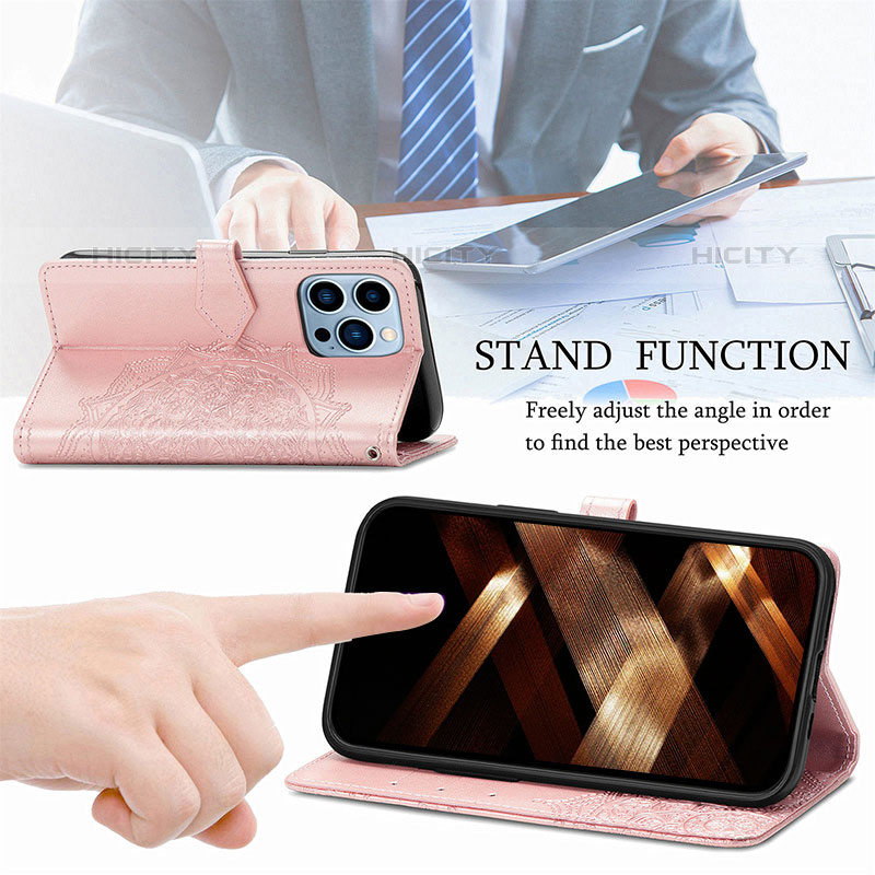 Handytasche Stand Schutzhülle Flip Leder Hülle Modisch Muster H06 für Apple iPhone 16 Pro groß