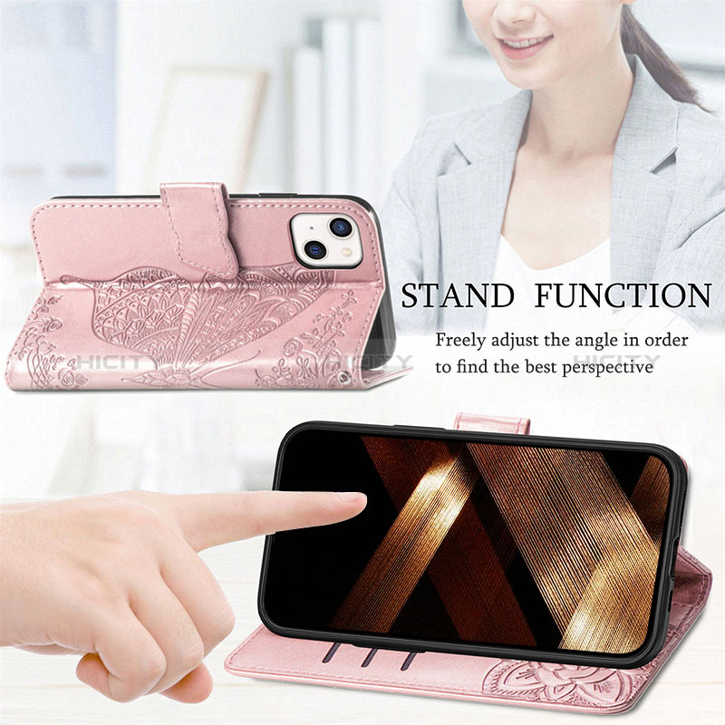 Handytasche Stand Schutzhülle Flip Leder Hülle Modisch Muster H08 für Apple iPhone 15 groß