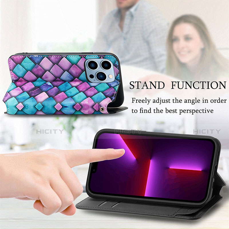 Handytasche Stand Schutzhülle Flip Leder Hülle Modisch Muster H10 für Apple iPhone 13 Pro Max groß