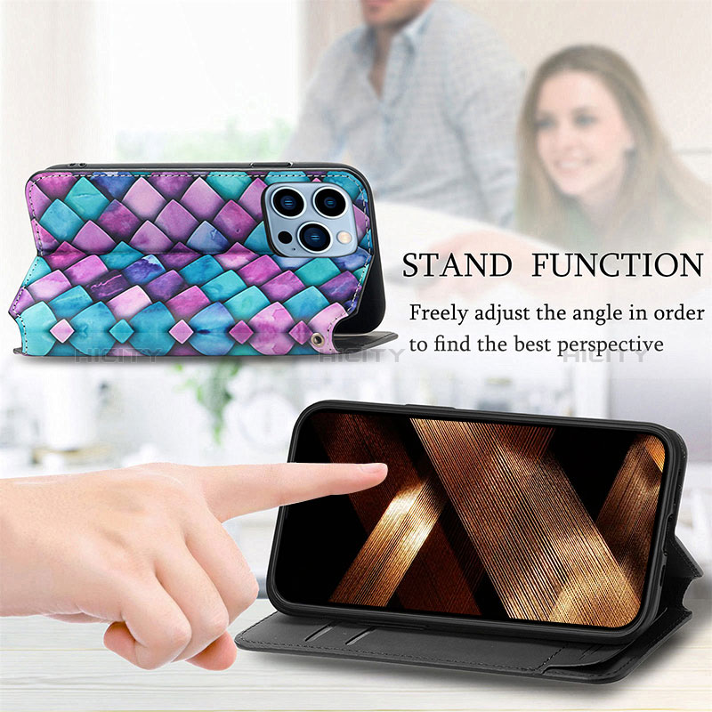 Handytasche Stand Schutzhülle Flip Leder Hülle Modisch Muster H10 für Apple iPhone 14 Pro Max groß