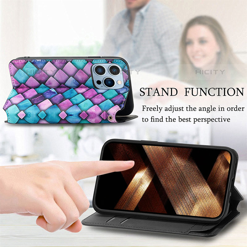 Handytasche Stand Schutzhülle Flip Leder Hülle Modisch Muster H10 für Apple iPhone 15 Pro