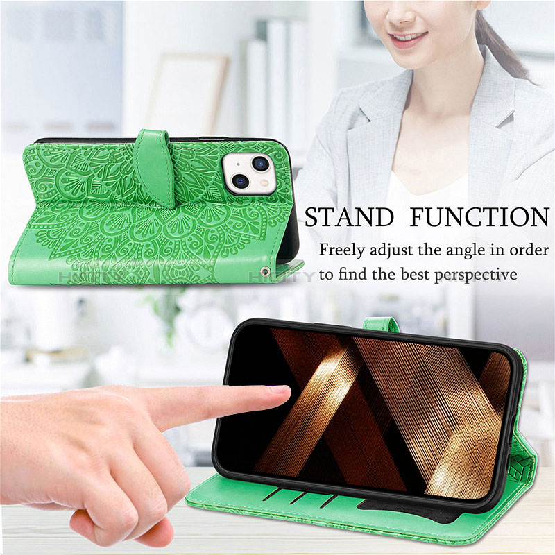 Handytasche Stand Schutzhülle Flip Leder Hülle Modisch Muster H13 für Apple iPhone 15 groß