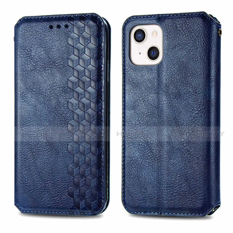 Handytasche Stand Schutzhülle Flip Leder Hülle Modisch Muster H15 für Apple iPhone 13 Blau