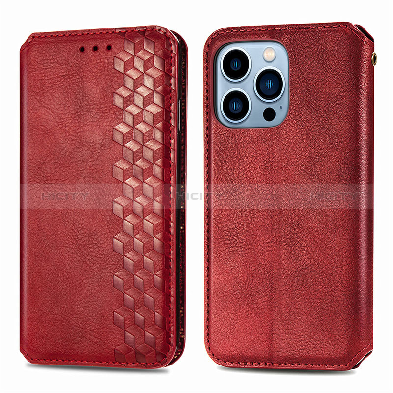 Handytasche Stand Schutzhülle Flip Leder Hülle Modisch Muster H15 für Apple iPhone 14 Pro Rot Plus