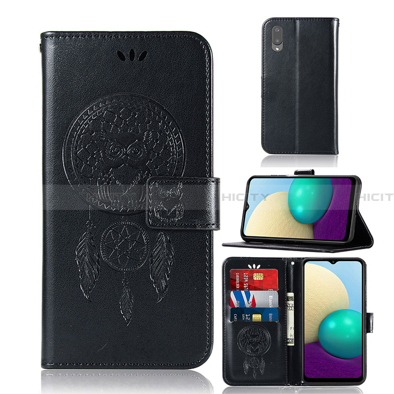 Handytasche Stand Schutzhülle Flip Leder Hülle Modisch Muster JX1 für Samsung Galaxy A02 Schwarz Plus