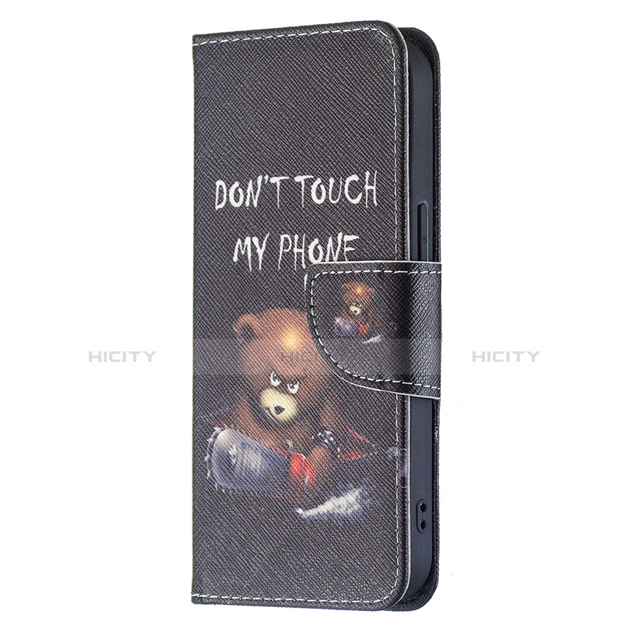 Handytasche Stand Schutzhülle Flip Leder Hülle Modisch Muster L02 für Apple iPhone 13 Schwarz groß