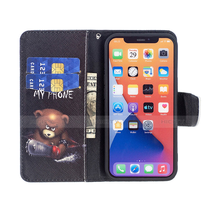 Handytasche Stand Schutzhülle Flip Leder Hülle Modisch Muster L02 für Apple iPhone 13 Schwarz groß