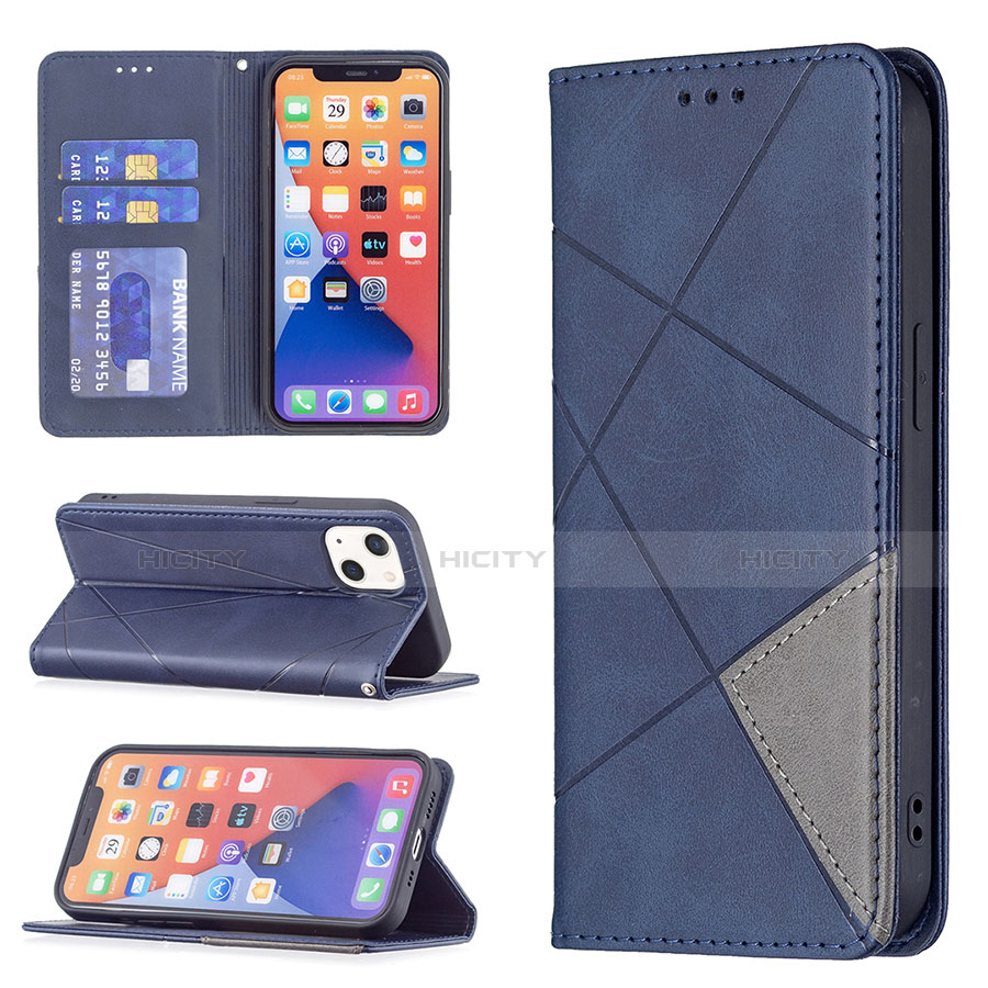 Handytasche Stand Schutzhülle Flip Leder Hülle Modisch Muster L04 für Apple iPhone 13 Blau groß