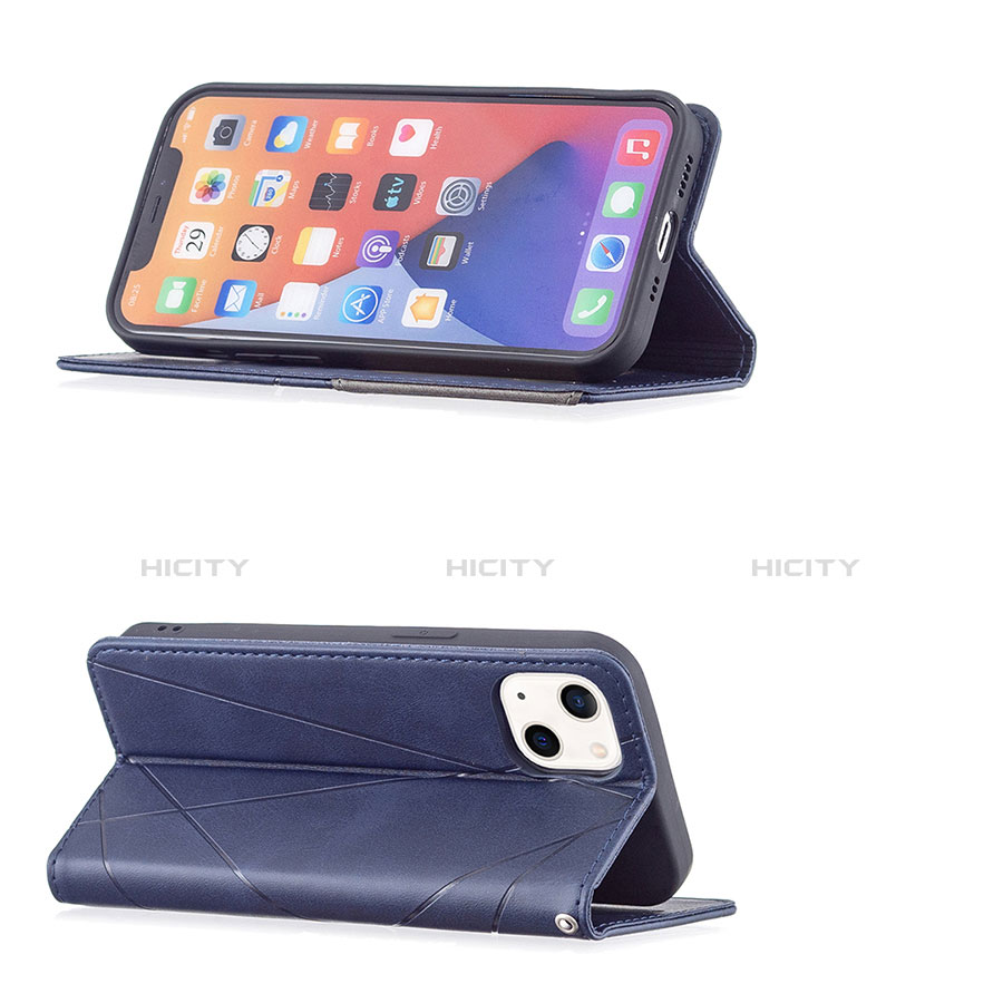 Handytasche Stand Schutzhülle Flip Leder Hülle Modisch Muster L04 für Apple iPhone 13 Blau groß