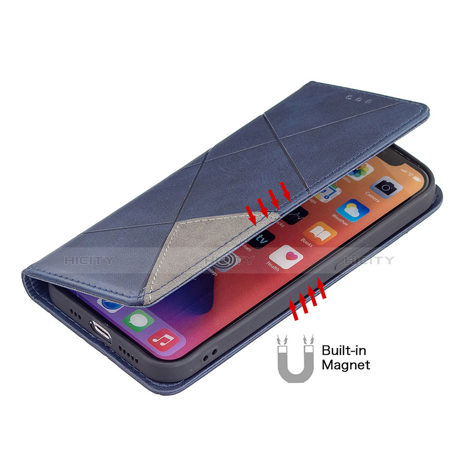 Handytasche Stand Schutzhülle Flip Leder Hülle Modisch Muster L04 für Apple iPhone 13 Blau groß