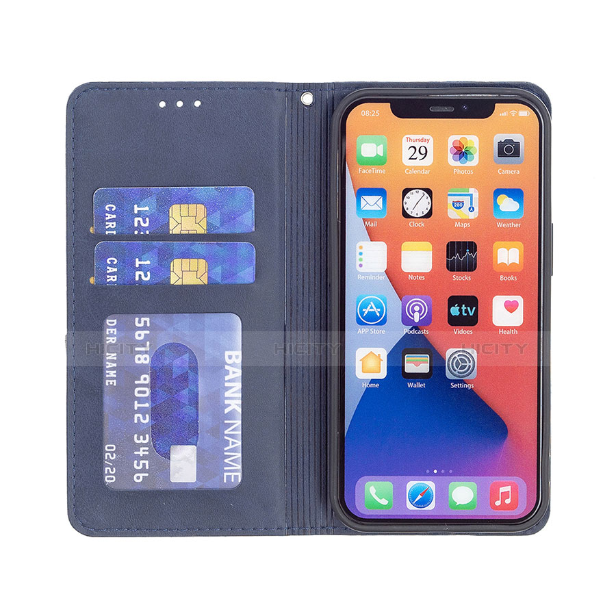 Handytasche Stand Schutzhülle Flip Leder Hülle Modisch Muster L04 für Apple iPhone 13 Blau groß