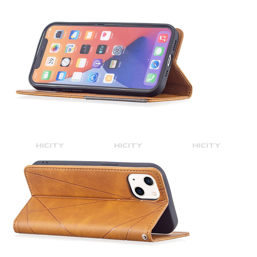 Handytasche Stand Schutzhülle Flip Leder Hülle Modisch Muster L04 für Apple iPhone 13 Gelb groß