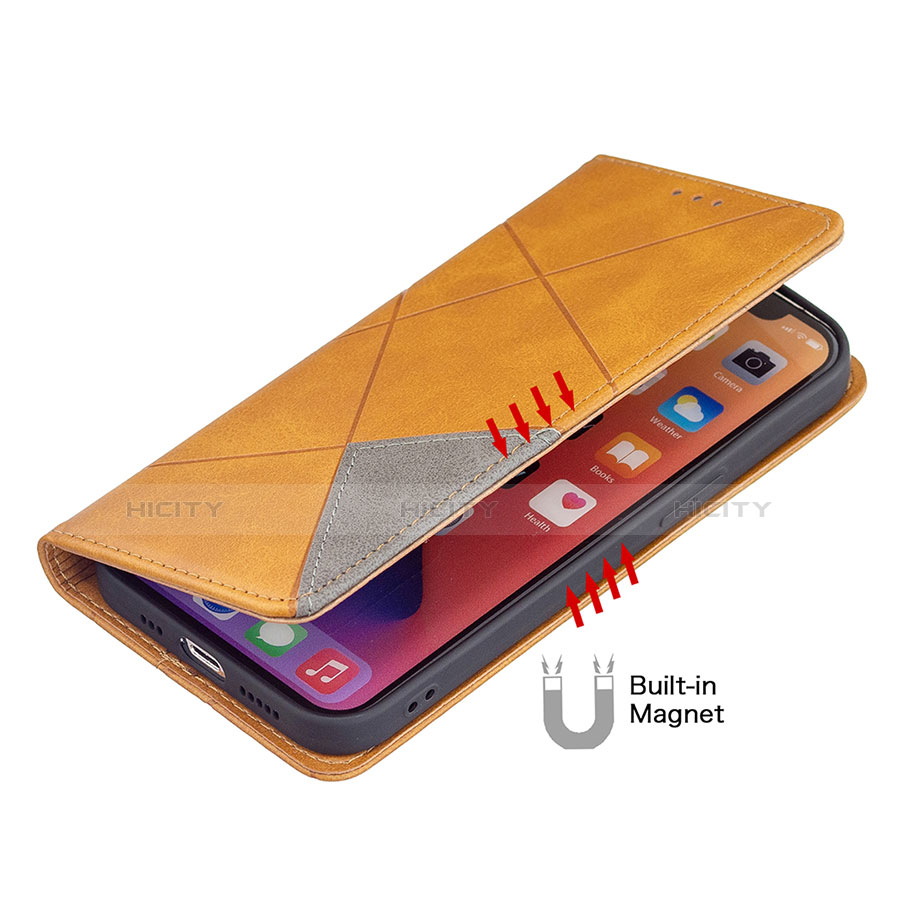 Handytasche Stand Schutzhülle Flip Leder Hülle Modisch Muster L04 für Apple iPhone 13 Gelb groß