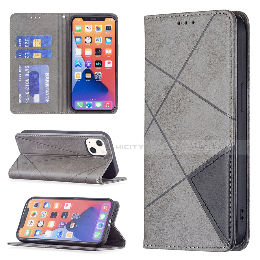 Handytasche Stand Schutzhülle Flip Leder Hülle Modisch Muster L04 für Apple iPhone 13 Grau groß