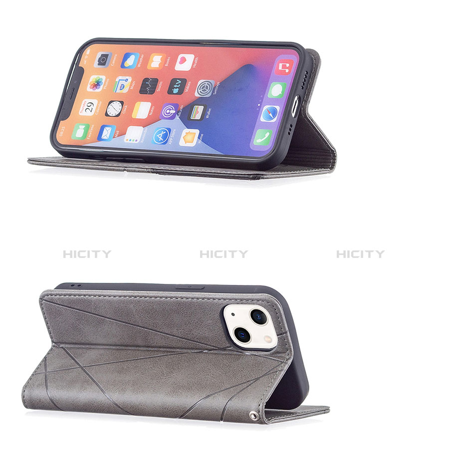 Handytasche Stand Schutzhülle Flip Leder Hülle Modisch Muster L04 für Apple iPhone 13 Grau groß