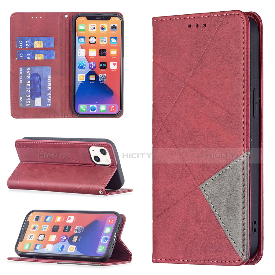 Handytasche Stand Schutzhülle Flip Leder Hülle Modisch Muster L04 für Apple iPhone 13 Mini Rot