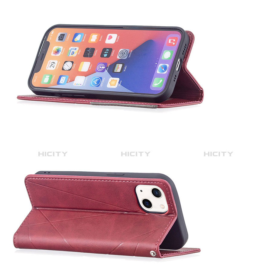 Handytasche Stand Schutzhülle Flip Leder Hülle Modisch Muster L04 für Apple iPhone 13 Mini Rot