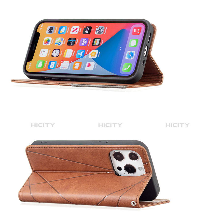 Handytasche Stand Schutzhülle Flip Leder Hülle Modisch Muster L04 für Apple iPhone 13 Pro Braun