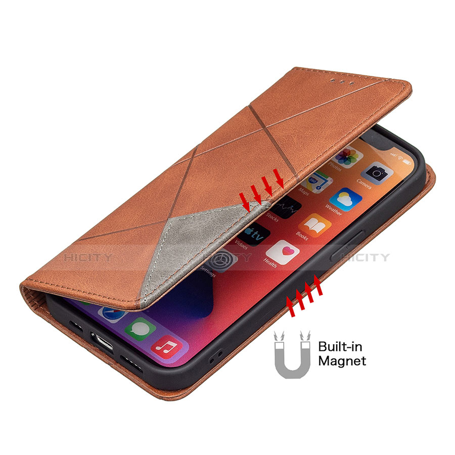 Handytasche Stand Schutzhülle Flip Leder Hülle Modisch Muster L04 für Apple iPhone 13 Pro Braun