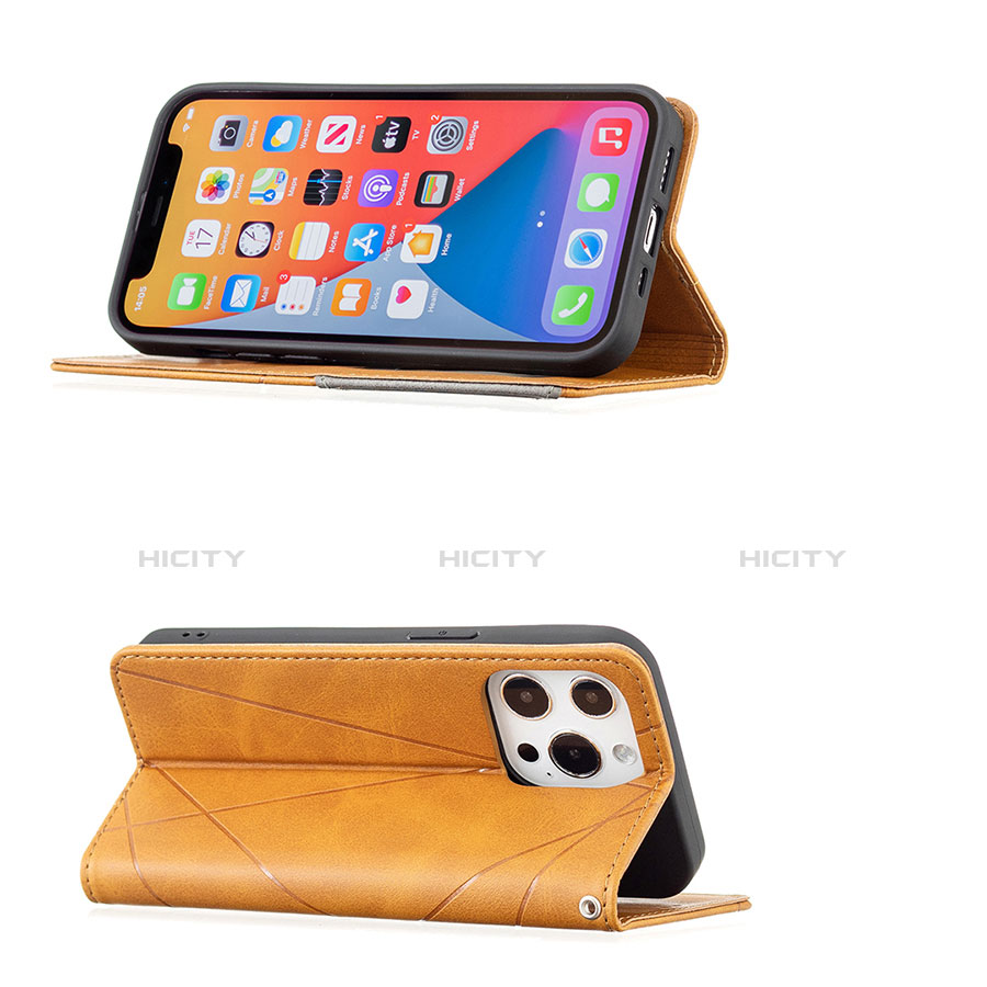 Handytasche Stand Schutzhülle Flip Leder Hülle Modisch Muster L04 für Apple iPhone 13 Pro Gelb