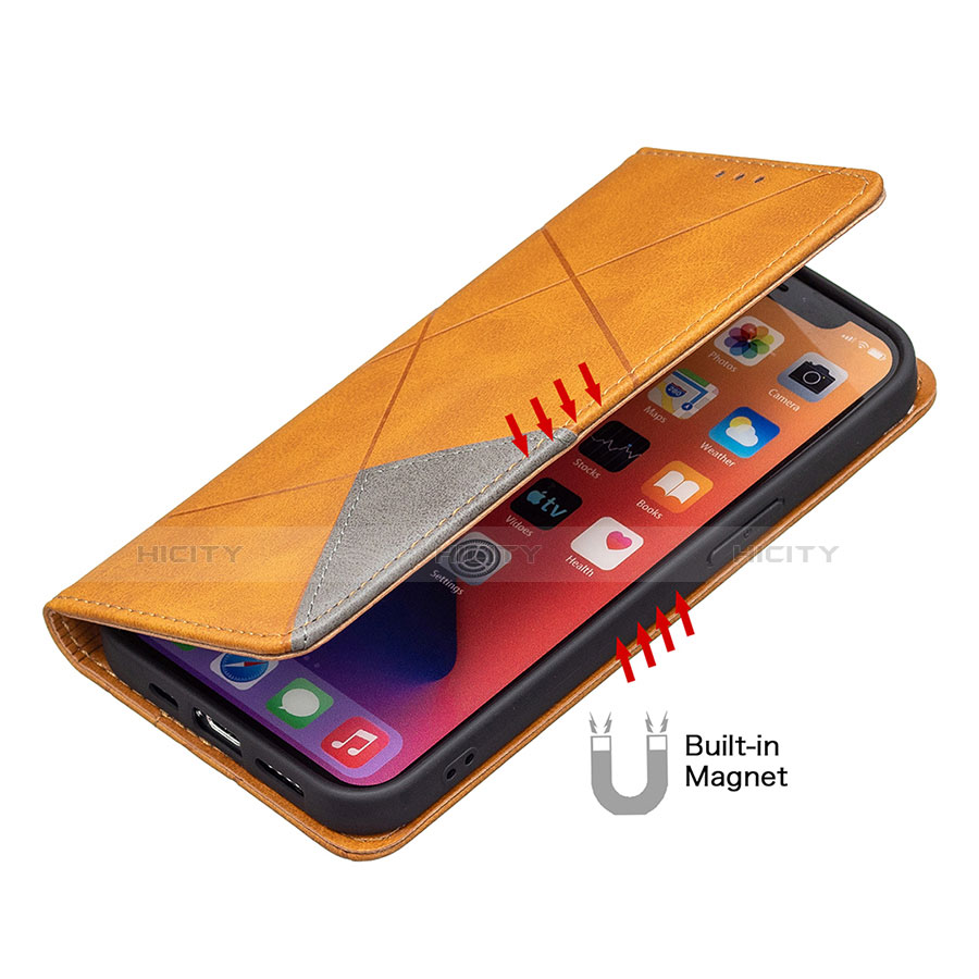 Handytasche Stand Schutzhülle Flip Leder Hülle Modisch Muster L04 für Apple iPhone 13 Pro Gelb