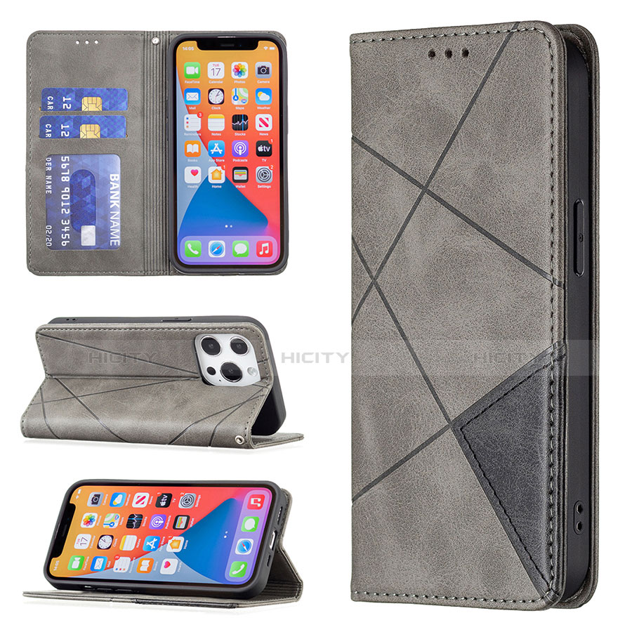 Handytasche Stand Schutzhülle Flip Leder Hülle Modisch Muster L04 für Apple iPhone 13 Pro Grau