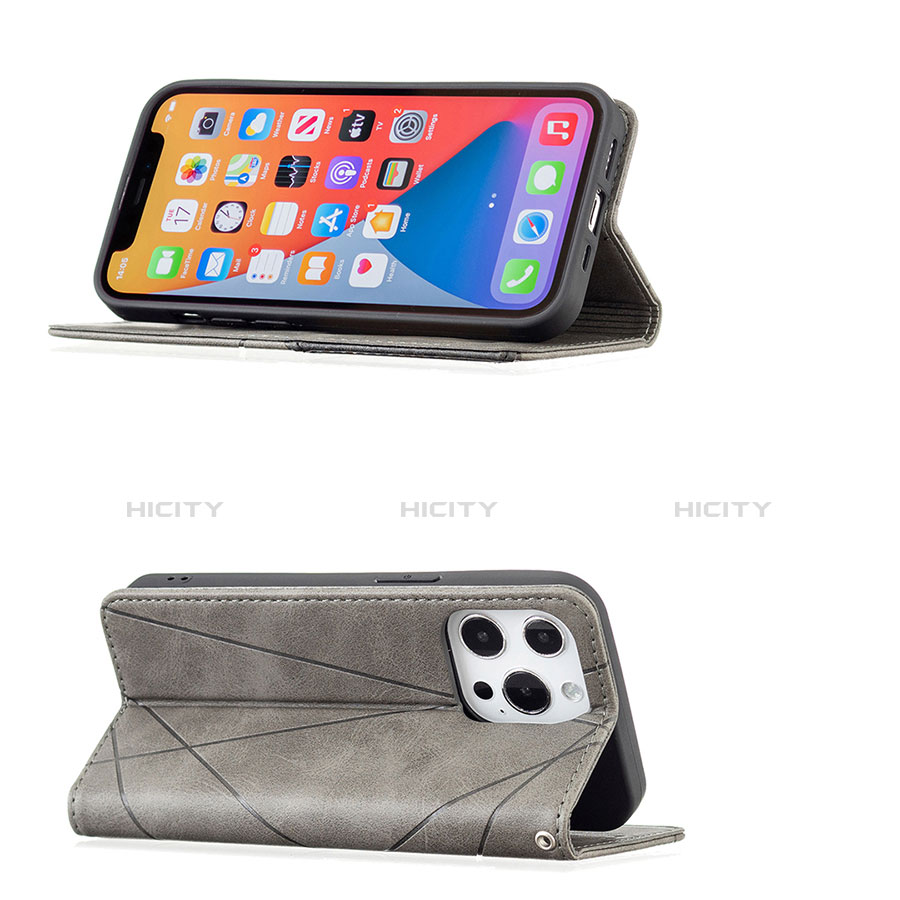 Handytasche Stand Schutzhülle Flip Leder Hülle Modisch Muster L04 für Apple iPhone 13 Pro Grau