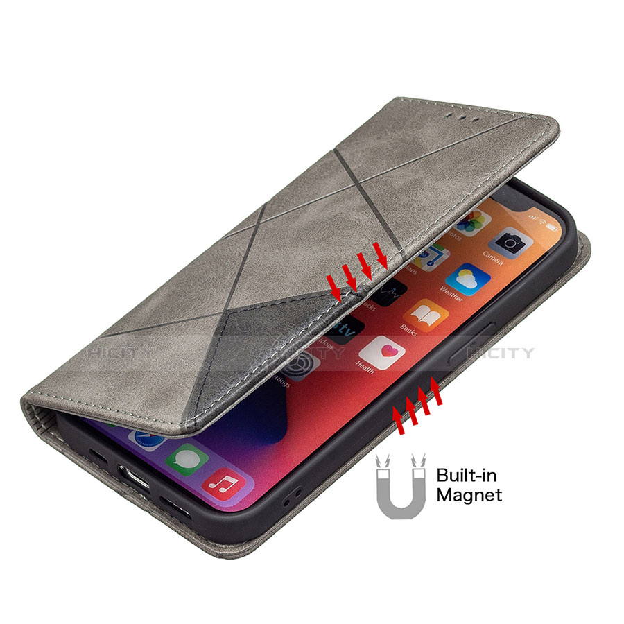 Handytasche Stand Schutzhülle Flip Leder Hülle Modisch Muster L04 für Apple iPhone 13 Pro Grau