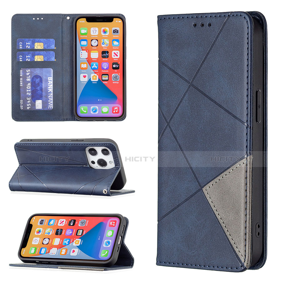 Handytasche Stand Schutzhülle Flip Leder Hülle Modisch Muster L04 für Apple iPhone 13 Pro Max Blau groß