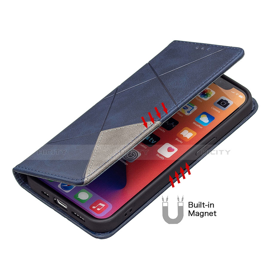 Handytasche Stand Schutzhülle Flip Leder Hülle Modisch Muster L04 für Apple iPhone 13 Pro Max Blau groß