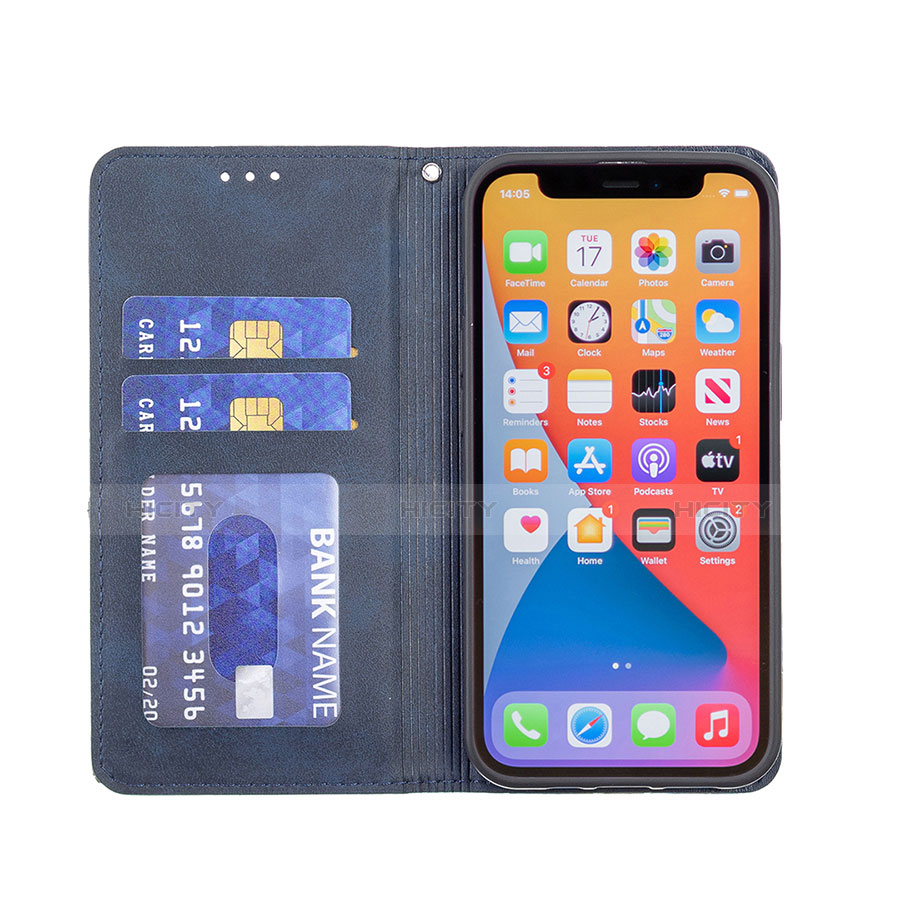 Handytasche Stand Schutzhülle Flip Leder Hülle Modisch Muster L04 für Apple iPhone 13 Pro Max Blau groß