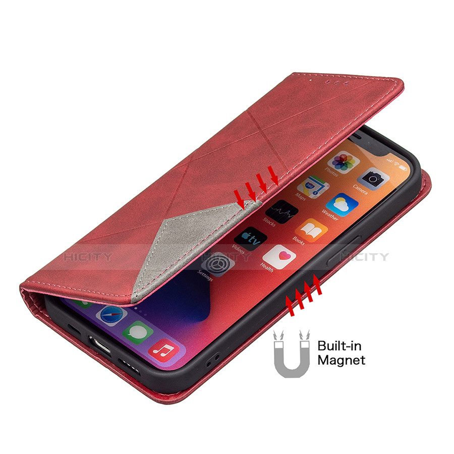 Handytasche Stand Schutzhülle Flip Leder Hülle Modisch Muster L04 für Apple iPhone 13 Pro Max Rot